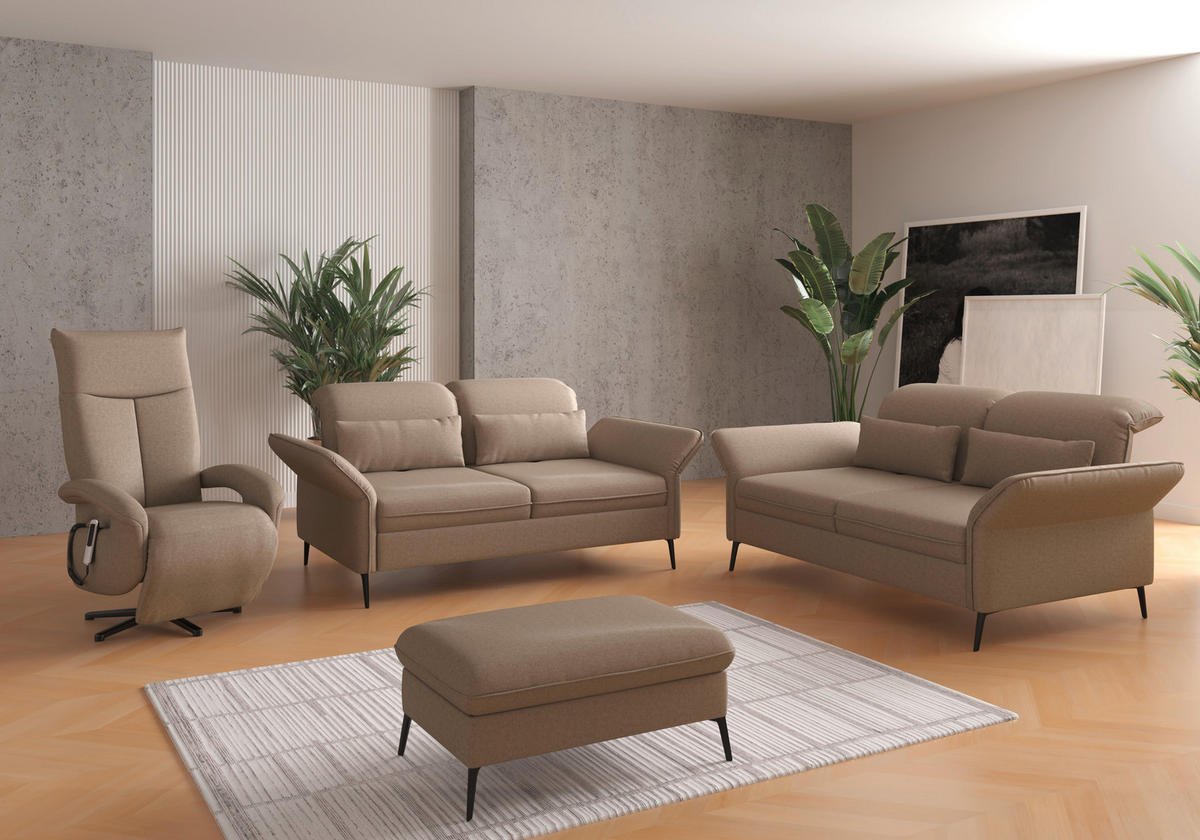 2,5-SITZER in Flachgewebe Taupe  - Taupe/Schwarz, Konventionell, Textil/Metall (189/92/123cm) - Sit & More