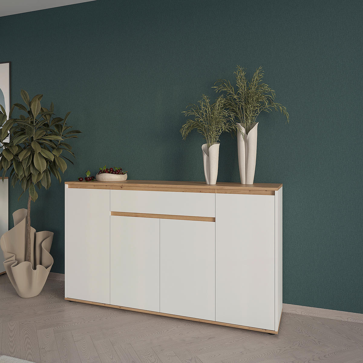 SIDEBOARD  160/93/38 cm 1 Schublade(n)  - Weiß/Eiche Artisan, MODERN, Holzwerkstoff (160/93/38cm) - Carryhome