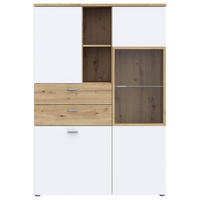 VITRINA, bela, barve hrasta - siva/barve hrasta, Moderno, kovina/steklo (110,1/160,8/41,3cm) - Hom`in