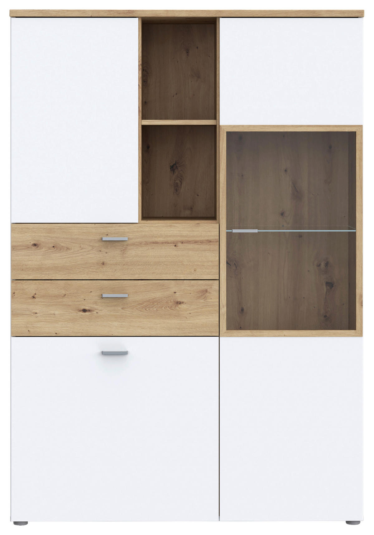 VITRINA, bela, barve hrasta - siva/barve hrasta, Moderno, kovina/steklo (110,1/160,8/41,3cm) - Hom`in