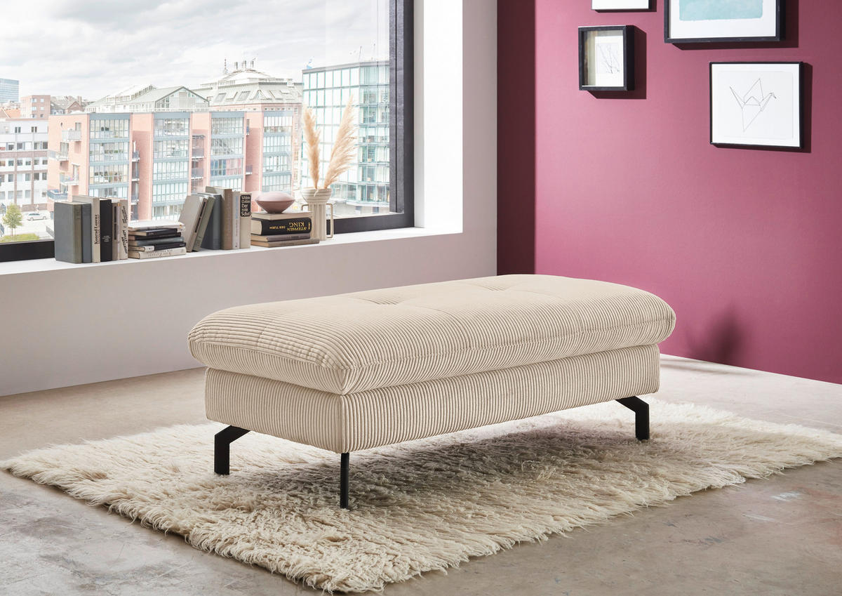 HOCKER in Textil Beige  - Beige/Schwarz, Design, Textil/Metall (132/45/68cm) - Carryhome