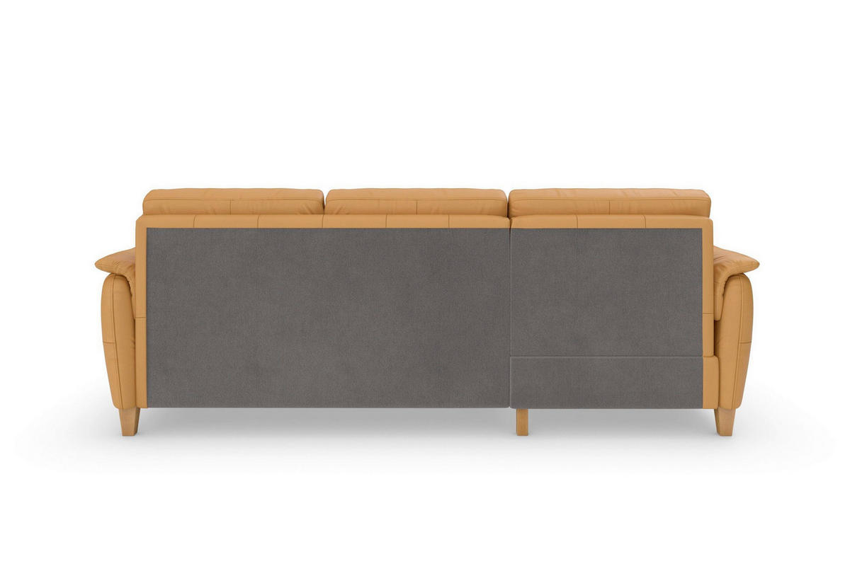 ECKSOFA PALMERA E Currygelb Kombination Echtleder/Stoff Mikrofaser Bettkasten  - Currygelb/Eichefarben, Basics, Leder/Holz (163/244cm) - Sit & More