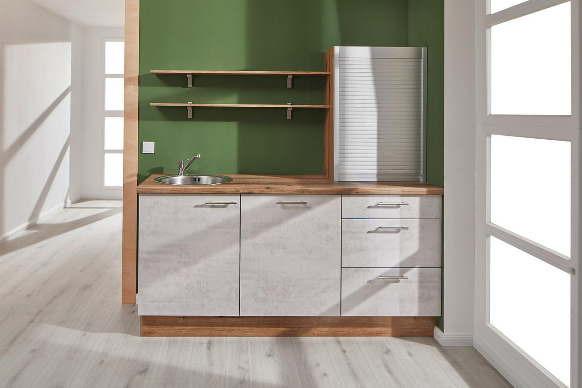KÜCHENBLOCK 180 cm   in Graphitfarben, Eichefarben  - Edelstahlfarben/Eichefarben, Design, Holzwerkstoff/Metall (180cm) - Pino