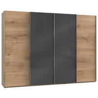 SCHWEBETÜRENSCHRANK 300/216/65 cm 4-türig Grau, Eichefarben  - Chromfarben/Eichefarben, MODERN, Holzwerkstoff (300/216/65cm) - MID.YOU