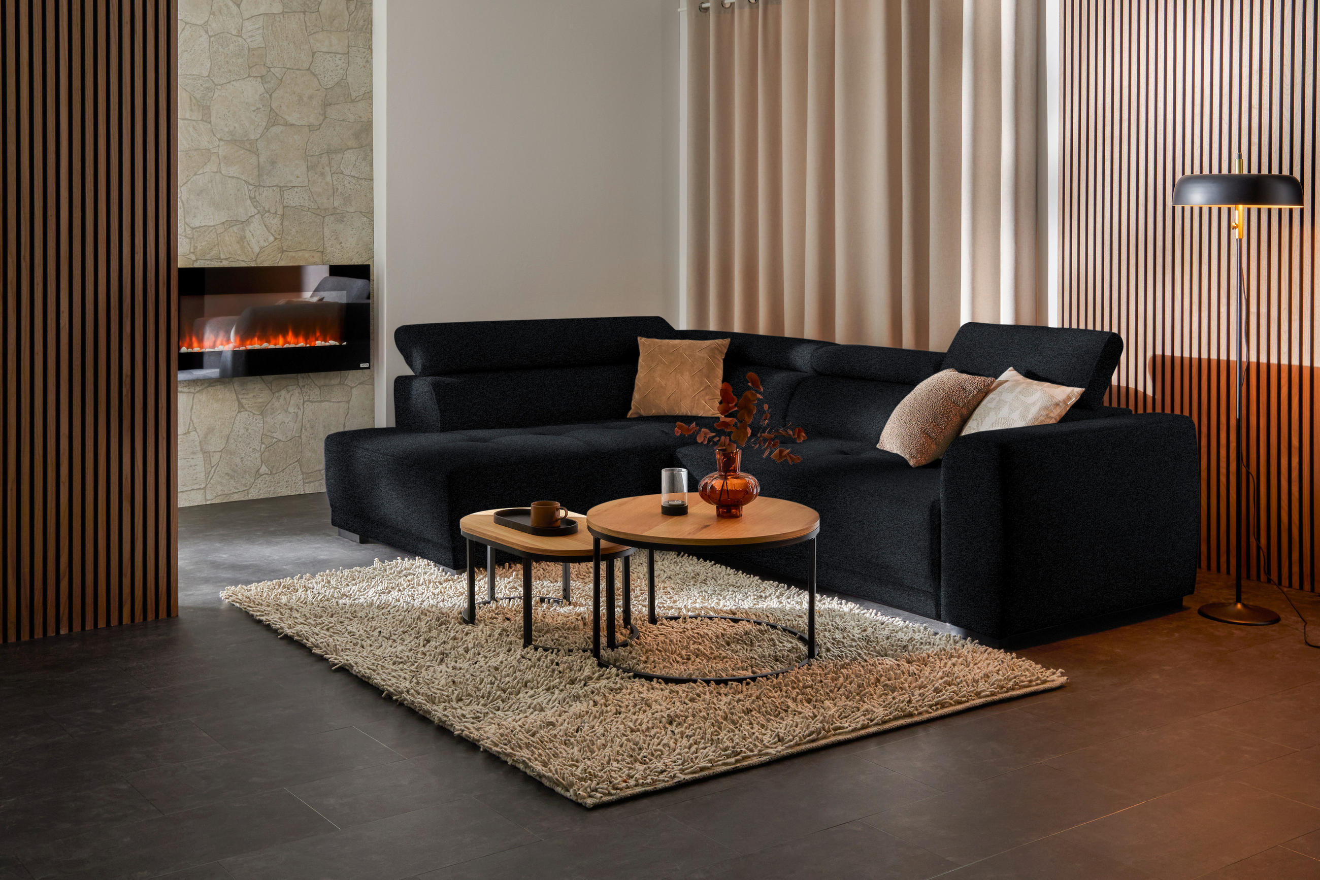 ECKSOFA in Chenille Anthrazit  - Anthrazit/Schwarz, Design, Kunststoff/Textil (205/284cm) - MID.YOU
