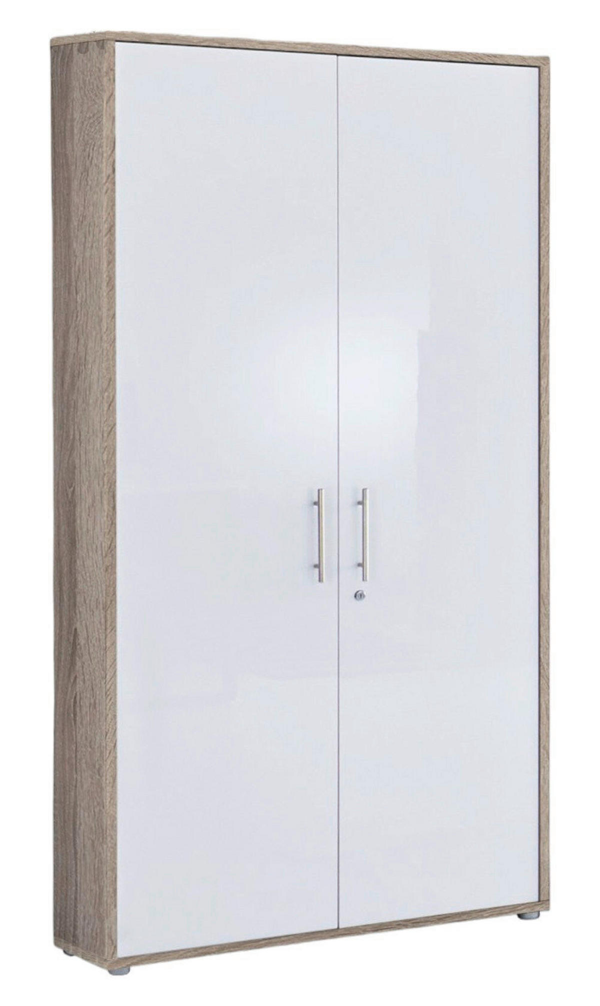 AKTENSCHRANK Sonoma Eiche, Weiß Hochglanz  - Weiß Hochglanz/Sonoma Eiche, MODERN, Holzwerkstoff (84,4/185,6/33cm) - MID.YOU