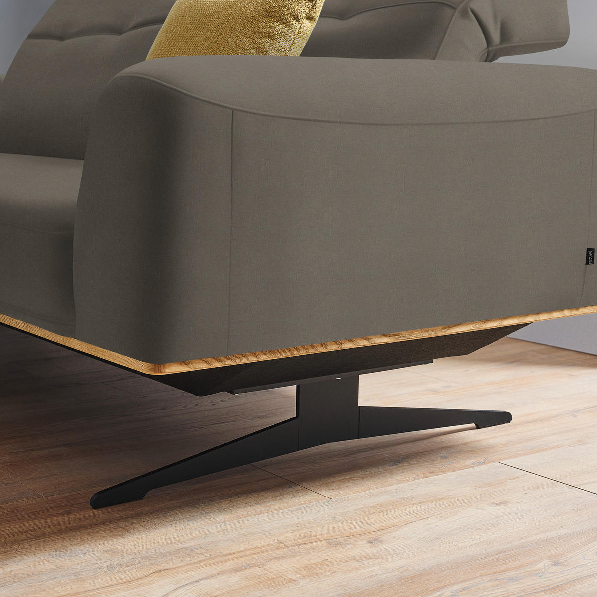 2-SITZER-SOFA in Echtleder Graubraun  - Graubraun/Schwarz, Design, Leder/Holz (174/76-97/102cm) - Novel