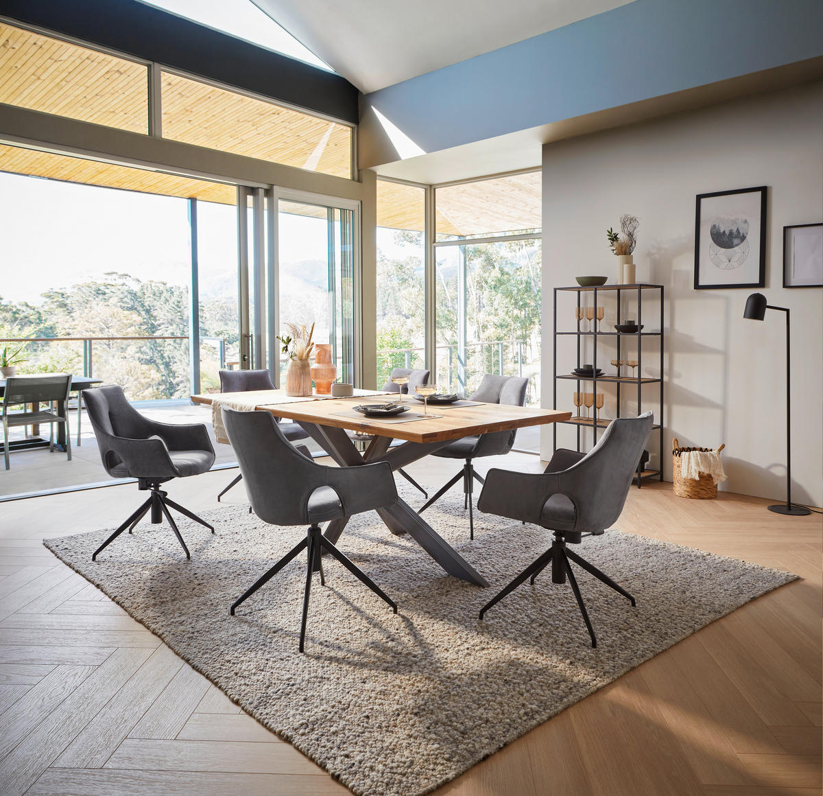 ESSTISCH Wildeiche massiv rechteckig Eichefarben  - Eichefarben/Schwarz, Design, Holz/Metall (200/100/77cm) - Linea Natura