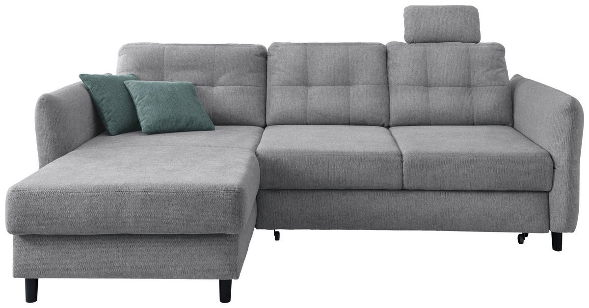 ECKSOFA in Chenille Silberfarben  - Mintgrau/Silberfarben, Modern, Holz/Textil (176/250-280cm) - Livetastic