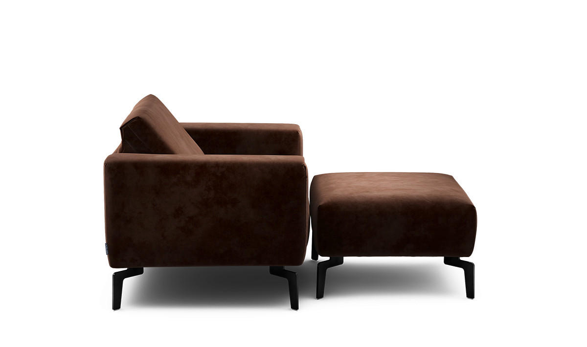 Sessel inkl. Hocker Samt    - Schwarz/Braun, Design, Textil/Metall (110/85/86-94cm) - SENSOO
