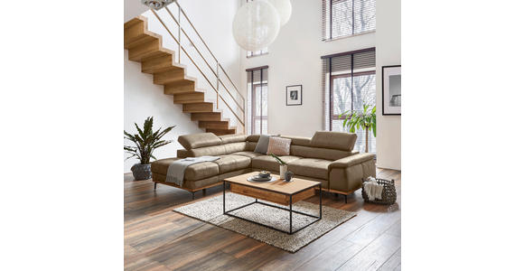 ECKSOFA Sandfarben Lederlook - Sandfarben/Schwarz, Natur, Holz/Textil (226/282cm) - Novel