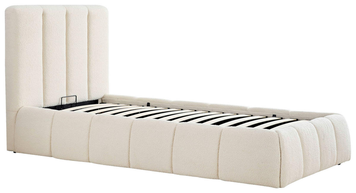 POLSTERBETT gepolstertes Kopfteil, Lattenrost, Bettkasten 90/200 cm  in Beige  - Beige/Schwarz, Design, Holz/Kunststoff (90/200cm) - Boxxx