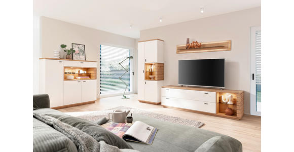 HIGHBOARD Weiß, Wildeiche 150/133/37 cm - Wildeiche/Anthrazit, Design, Glas/Holz (150/133/37cm) - Novel