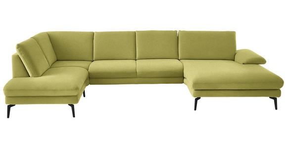 WOHNLANDSCHAFT  in Chenille, Flachgewebe Hellgrün  - Schwarz/Hellgrün, Design, Textil/Metall (208/344/180cm) - Dieter Knoll