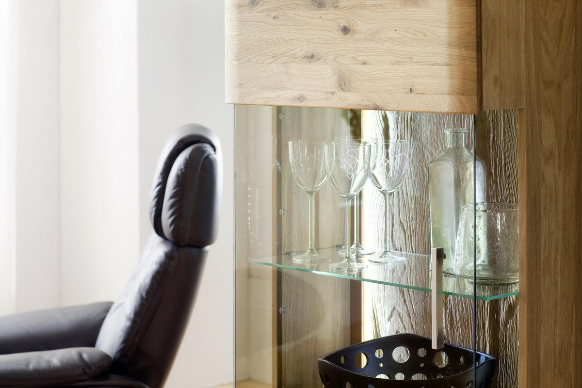 VITRINE in furniert, teilmassiv Asteiche Eichefarben  - Eichefarben/Schwarz, Design, Glas/Holz (60/208/37cm) - Livetastic