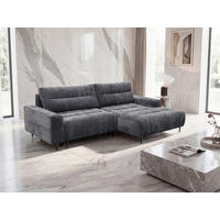 ECKSOFA PABLO Grau Struktur Rückenkissen, Bettkasten  - Schwarz/Grau, Design, Holz/Textil (260/160cm) - MID.YOU