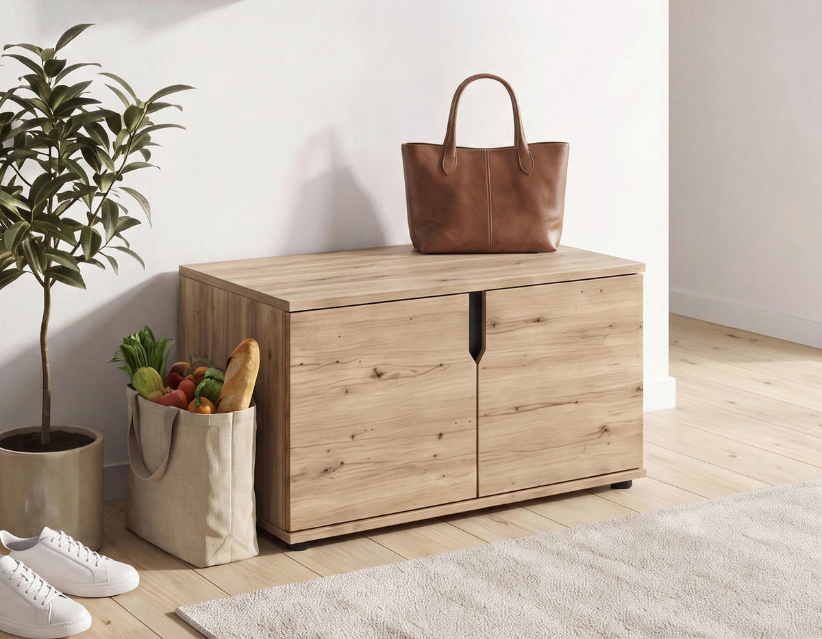 GARDEROBENBANK - Schwarz/Eiche Artisan, Design, Kunststoff (80/44/37cm) - MID.YOU