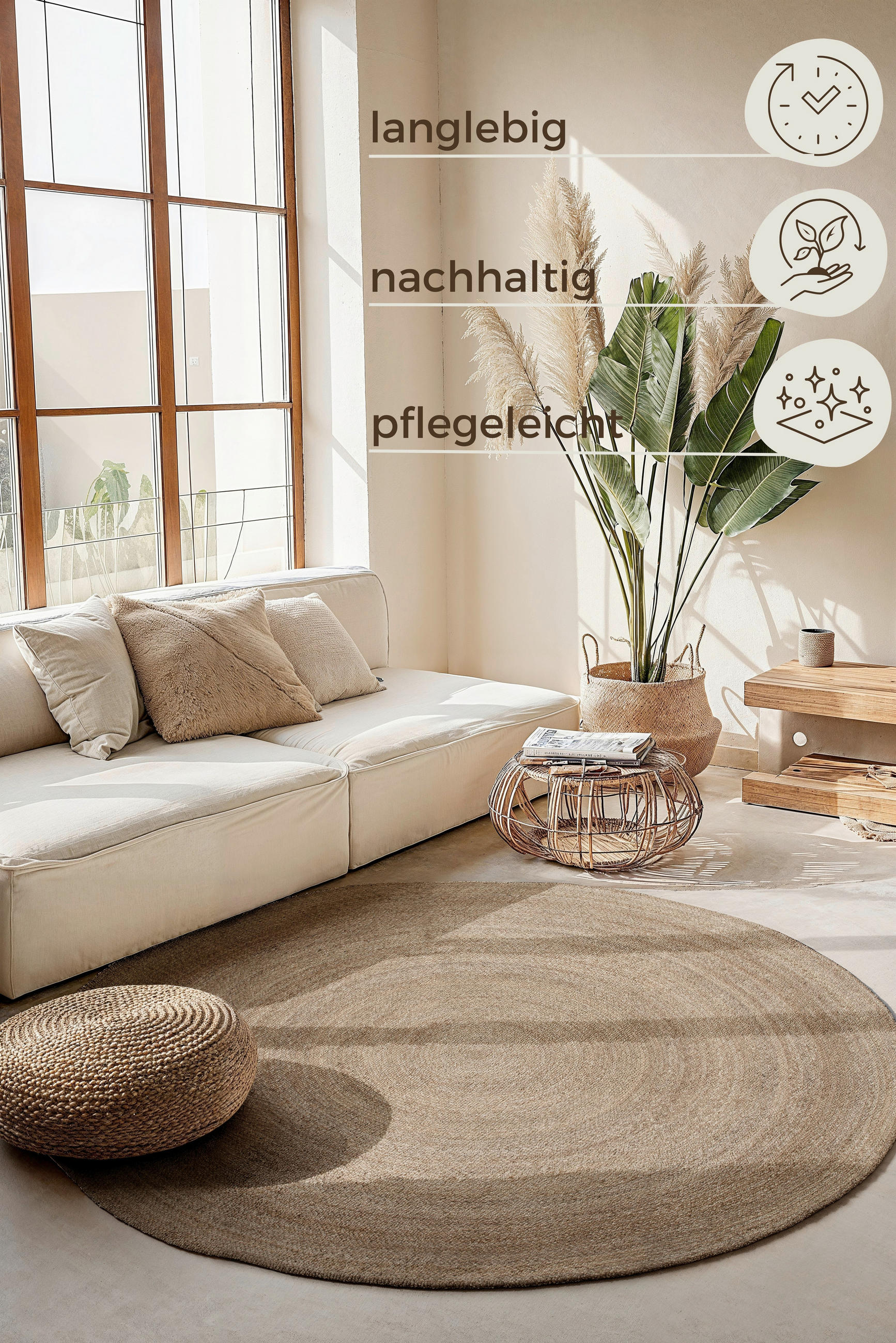 JUTETEPPICH 100 cm Jute Braided Greige  - Greige, Design, Textil (100cm)