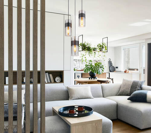 FÜGGŐLÁMPA  - fekete, Design, Üveg/textil (34/150cm) - Globo