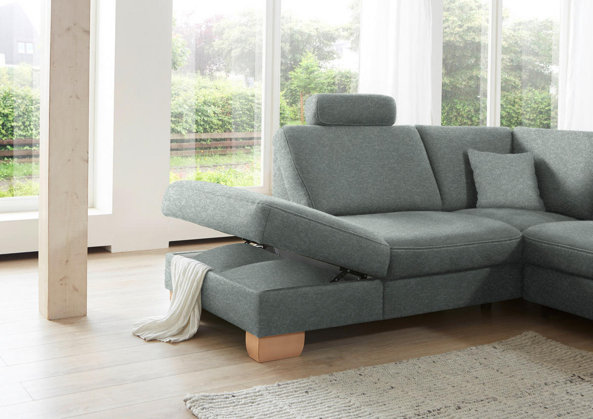 ECKSOFA in Mikrofaser Grau  - Wildeiche/Beige, Konventionell, Holz/Textil (236/286cm) - Voleo