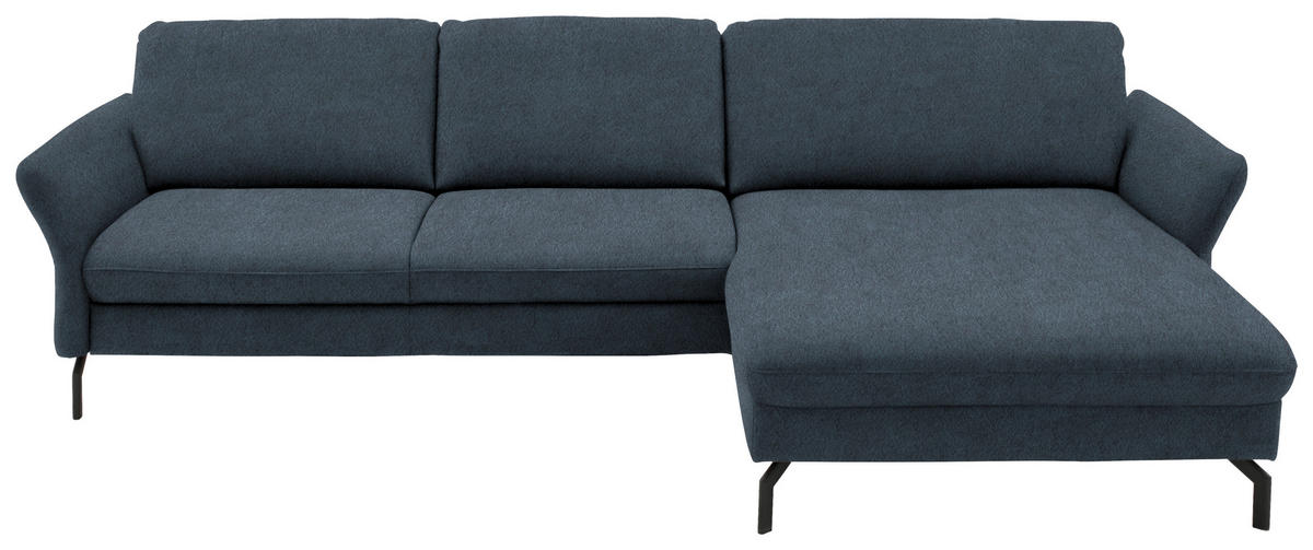 ECKSOFA in Velours Blaugrau  - Blaugrau/Schwarz, Design, Textil/Metall (306/179cm) - Beldomo System