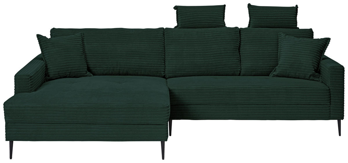 ECKSOFA Dunkelgrün Cord  - Dunkelgrün/Schwarz, KONVENTIONELL, Textil/Metall (173/276cm) - Carryhome