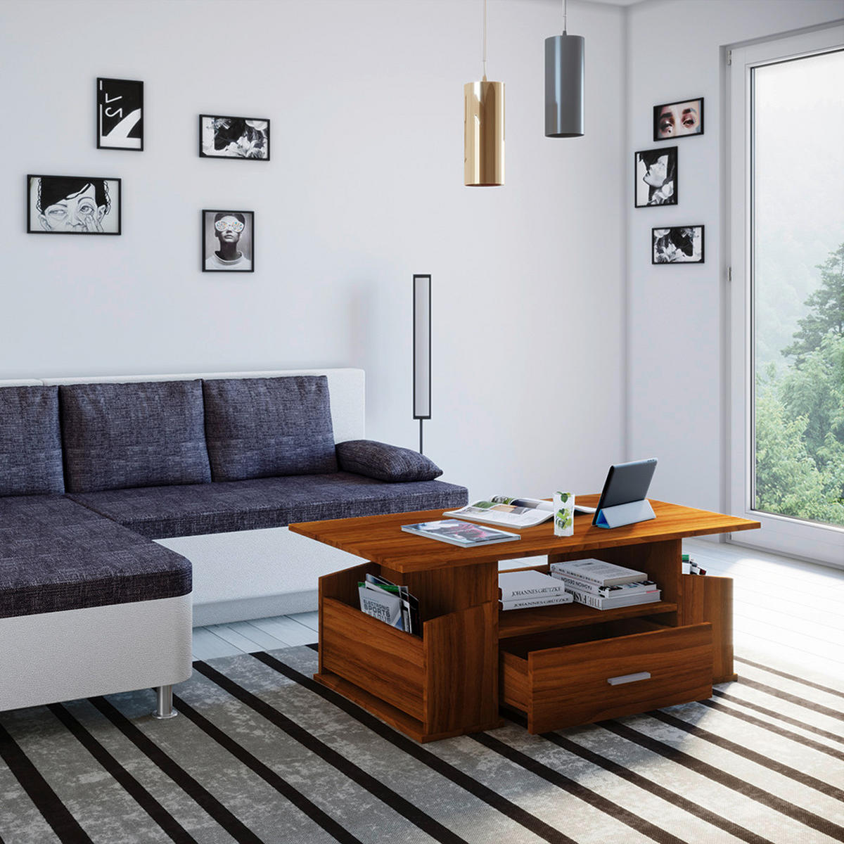 Couchtisch in Nussbaumfarbe in Holzwerkstoff 110/52/44 cm  - Silberfarben/Nussbaumfarben, Basics, Holzwerkstoff/Kunststoff (110/52/44cm) - MID.YOU