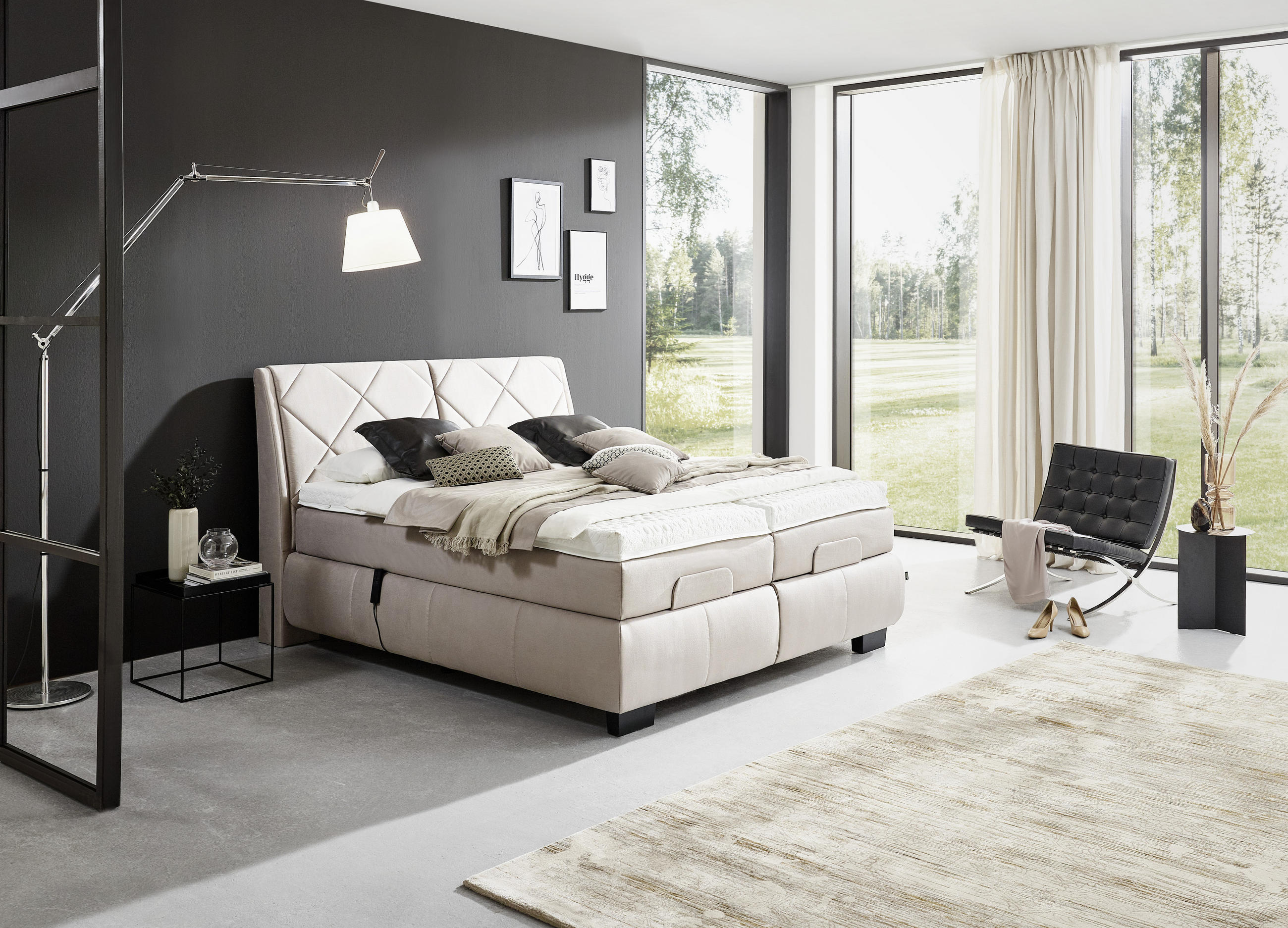 BOXSPRINGBETT 180/200 cm  in Beige  - Beige/Schwarz, KONVENTIONELL, Textil/Metall (180/200cm) - Dieter Knoll