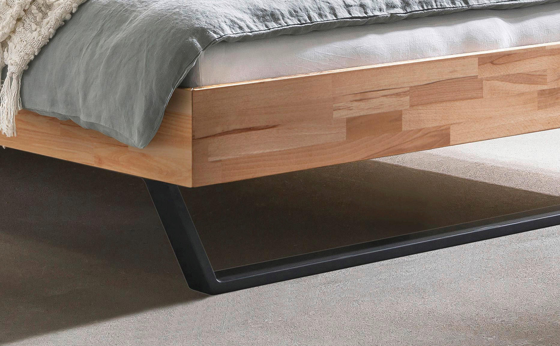 BETT Kernbuche massiv 180/200 cm Kernbuche  - Anthrazit/Schwarz, Design, Holz/Metall (180/200cm) - Hasena