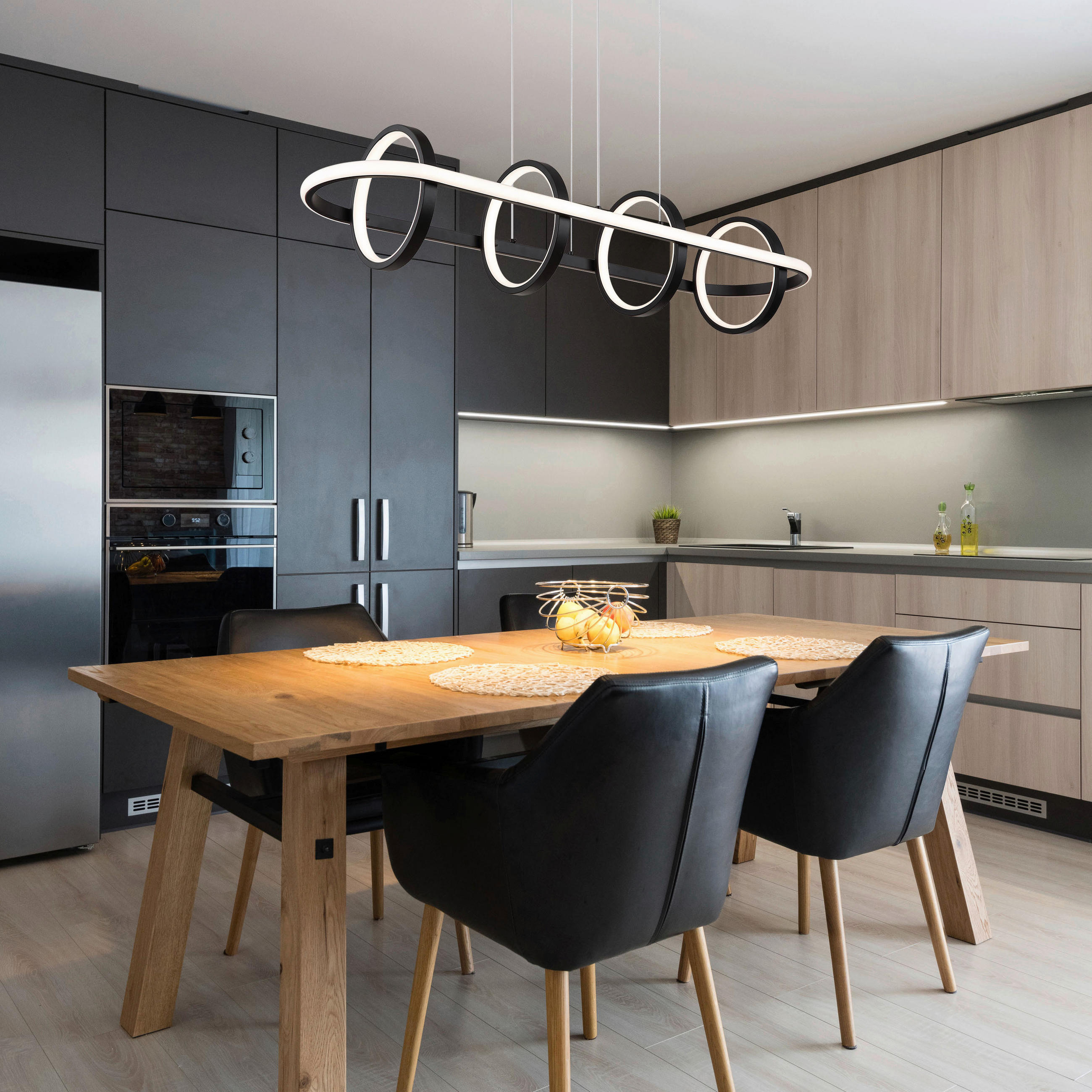 LED-HÄNGELEUCHTE 90/28/120 cm    - Opal/Schwarz, Design, Kunststoff/Metall (90/28/120cm) - Globo