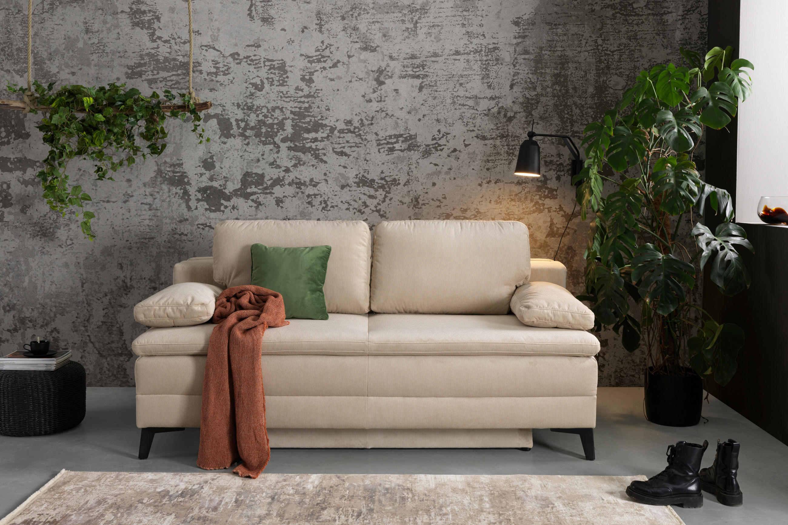 BOXSPRINGSOFA Cord Beige  - Beige/Schwarz, Design, Textil/Metall (200/100/108cm) - Novel