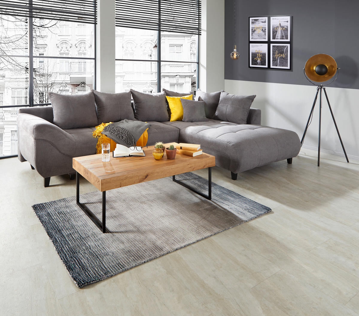 ECKSOFA in Webstoff Grau  - Schwarz/Grau, Design, Holz/Textil (309/197cm) - Livetastic