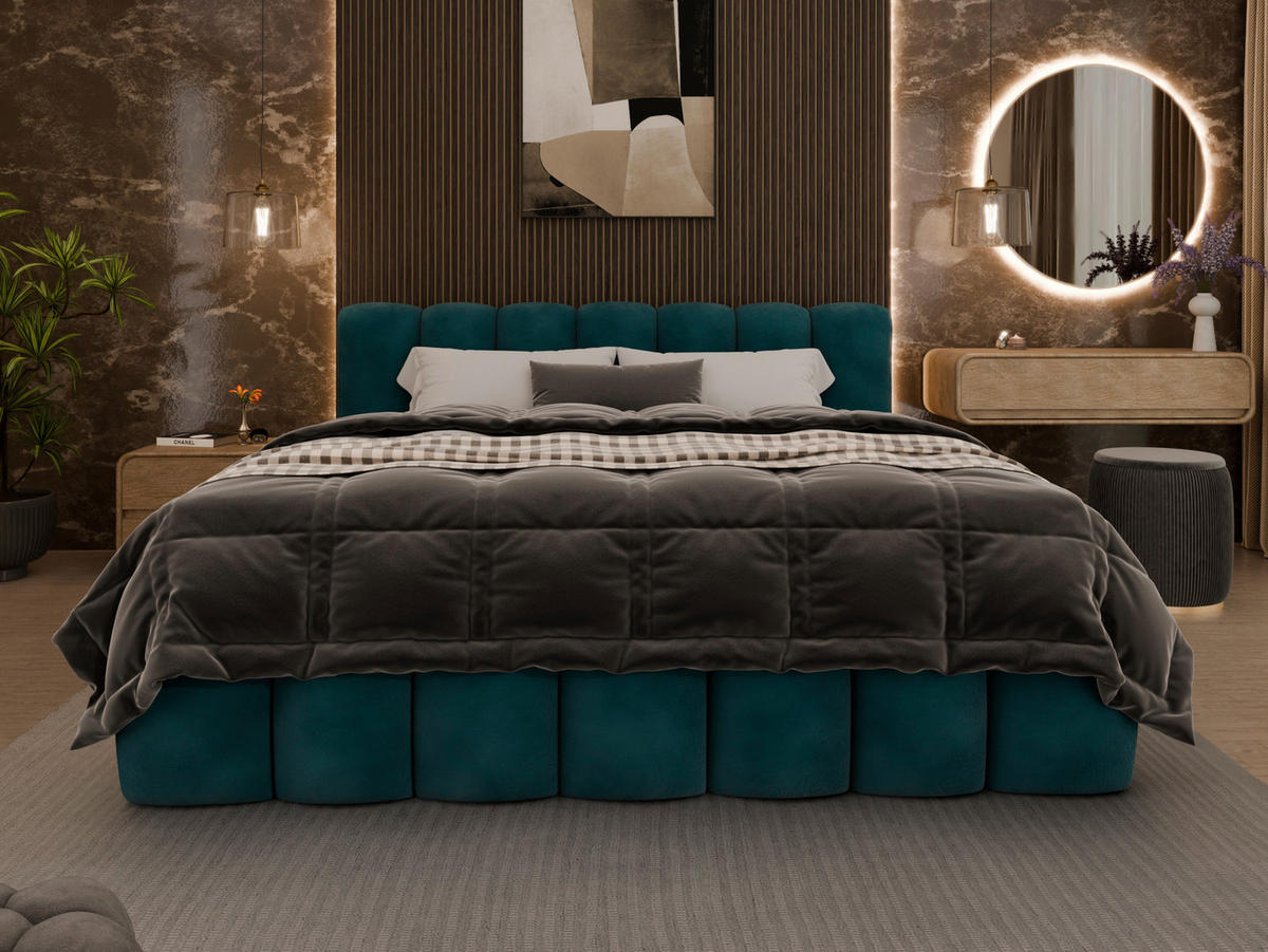 POLSTERBETT 160/200 cm  in Petrol  - Petrol/Schwarz, Trend, Kunststoff/Textil (160/200cm) - Esposa