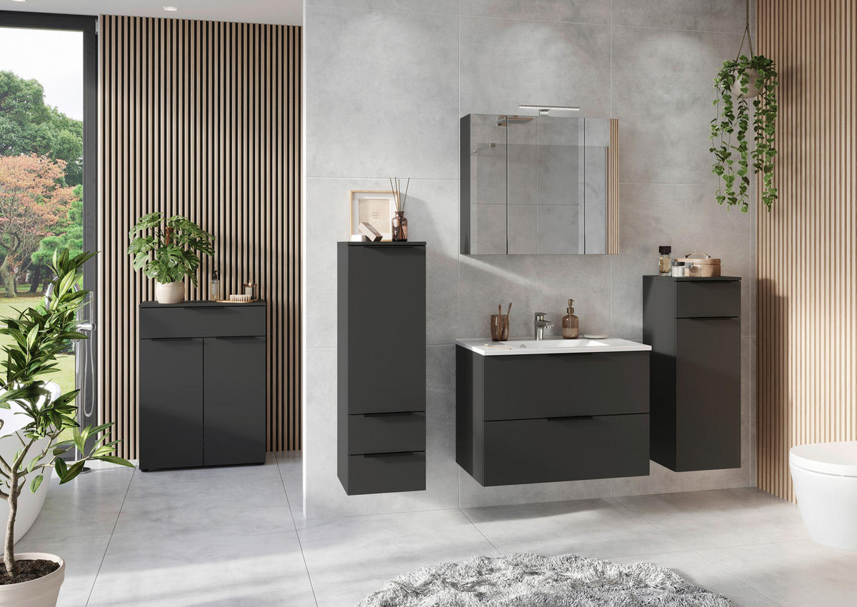 WASCHTISCHKOMBI 81 cm  - Graphitfarben/Schwarz, MODERN, Keramik/Holzwerkstoff (81cm) - Germania