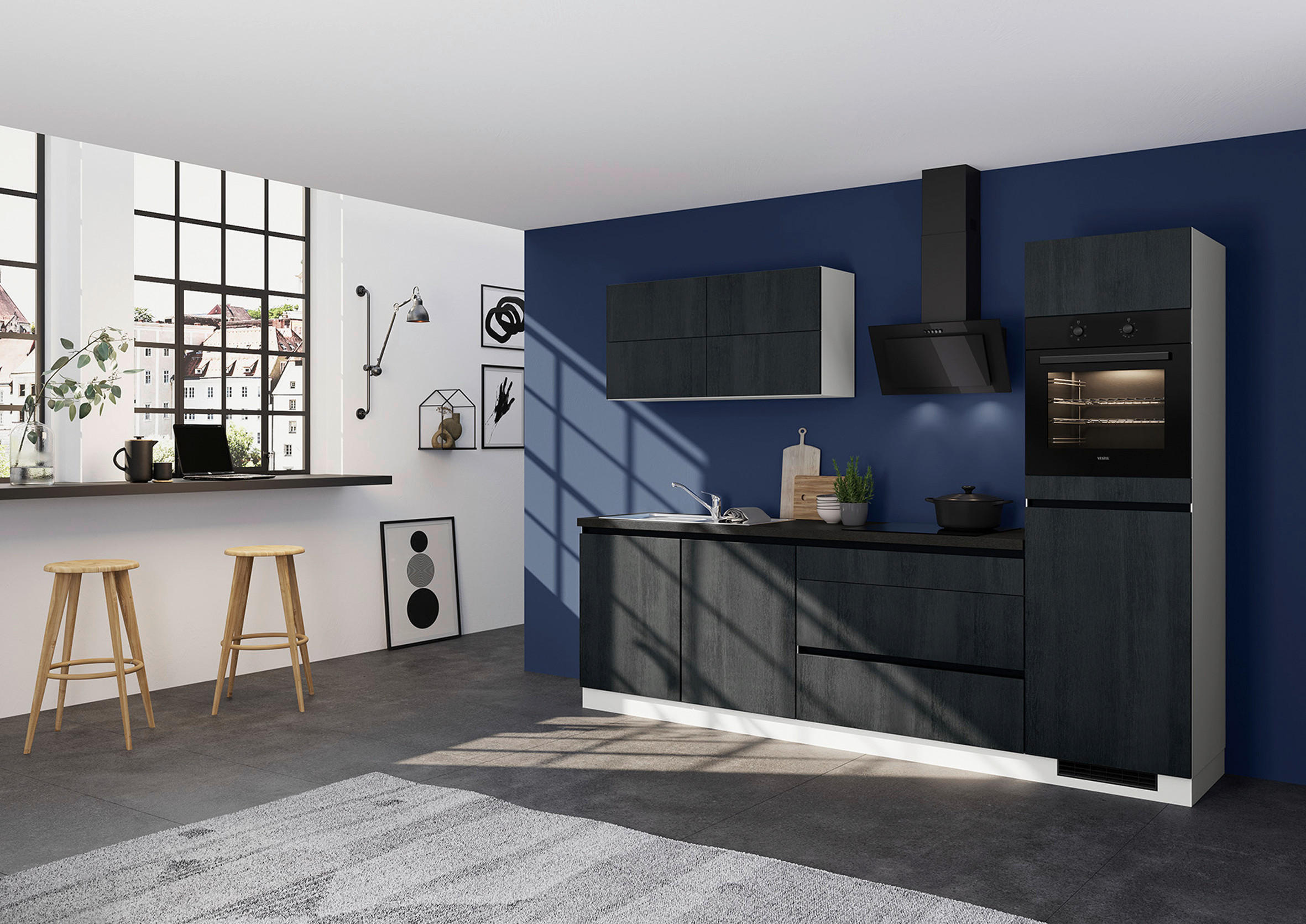 KÜCHENLEERBLOCK 280 cm   Eiche dunkel  - Eiche dunkel/Hellgrau, Design, Holzwerkstoff (280cm) - Impuls