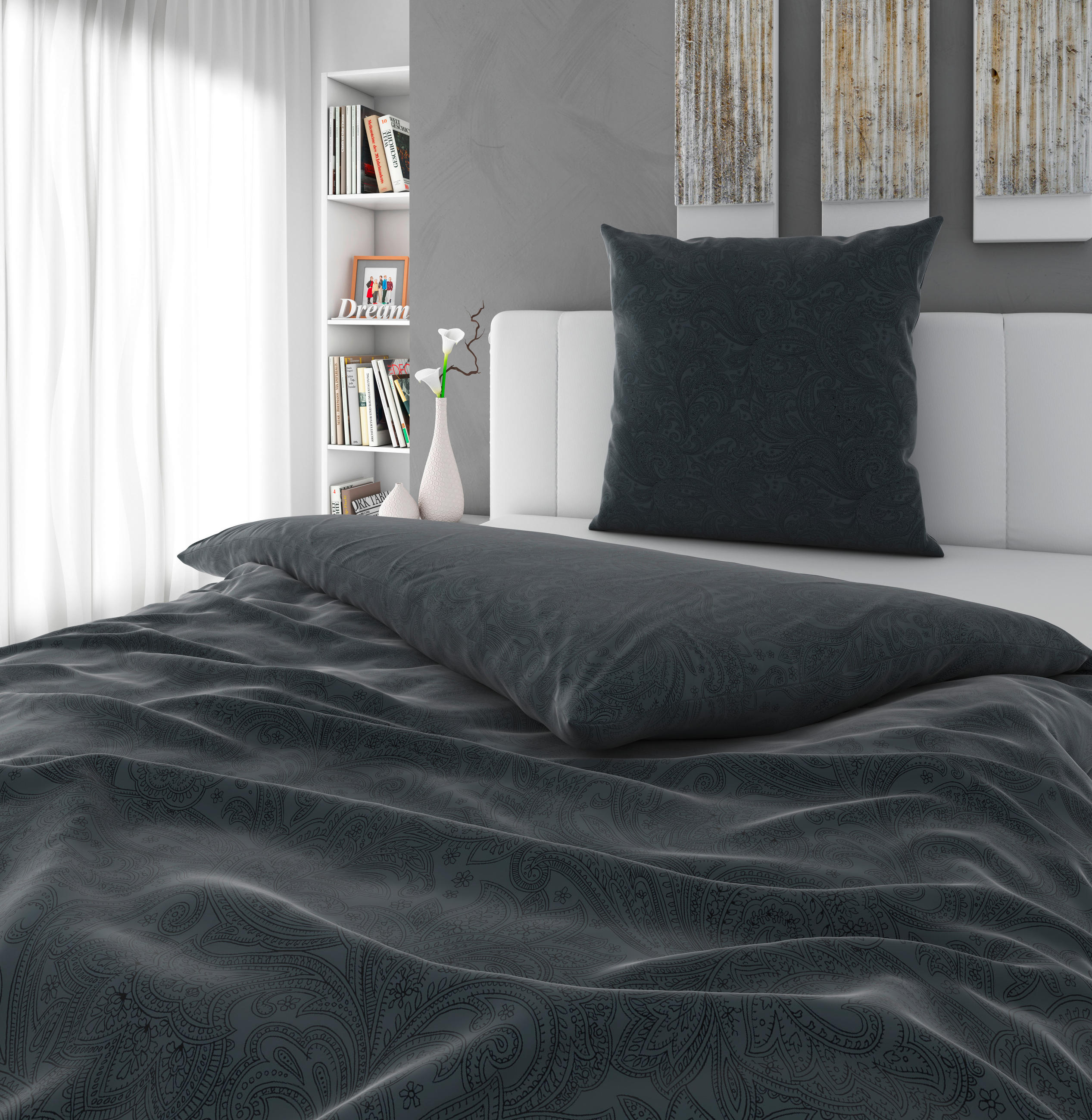 BETTWÄSCHE 135/200 cm Satin  - Anthrazit, Textil (135/200cm) - Novel