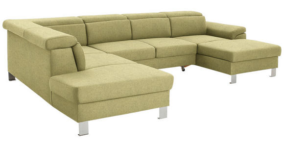 WOHNLANDSCHAFT inkl.Funktionen Grün Webstoff - Silberfarben/Grün, Design, Textil/Metall (226/320/168cm) - Xora