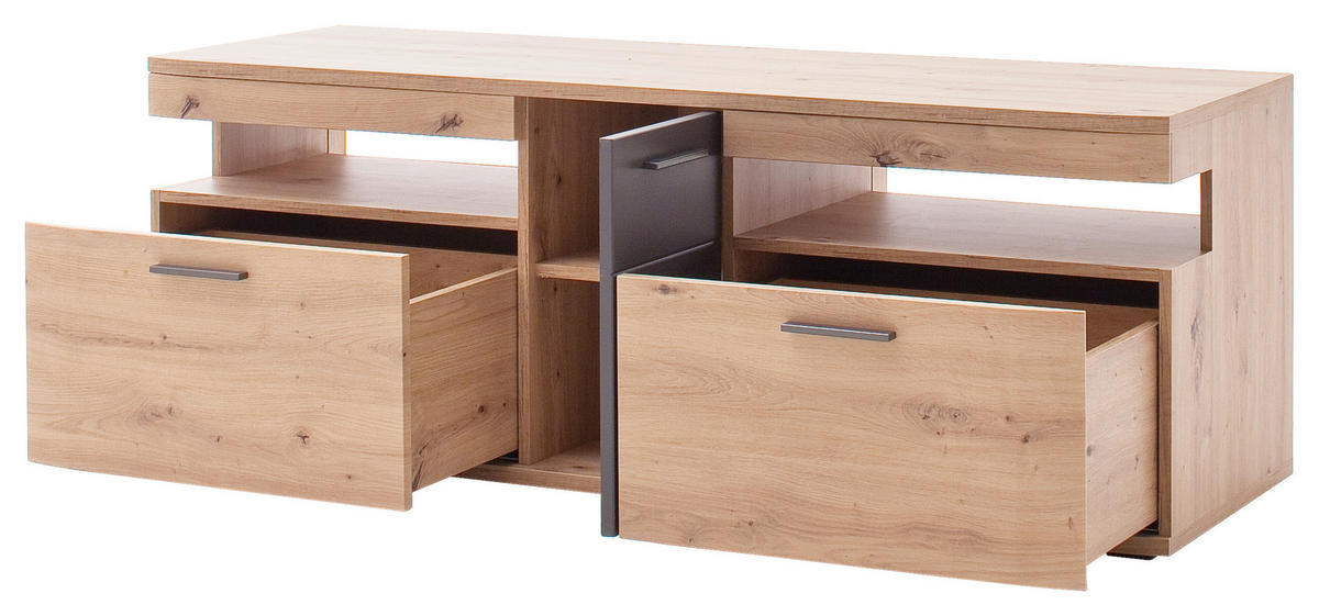 KOMODA POD TELEVIZI, antracitová, barvy dubu, 150/55/50 cm - černá/barvy dubu, Design, kov/kompozitní dřevo (150/55/50cm) - Livetastic