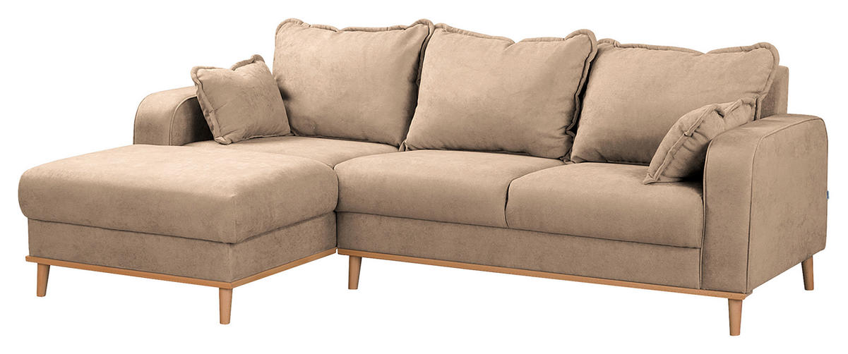 ECKSOFA in Mikrofaser Beige  - Wengefarben/Beige, Design, Holz/Textil (150/230cm) - Livetastic