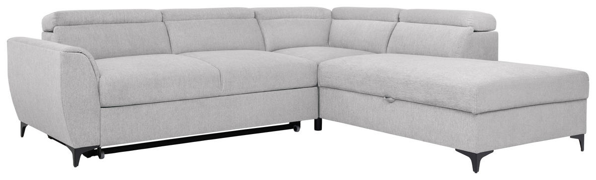 ECKSOFA Hellgrau Velours  - Hellgrau/Schwarz, KONVENTIONELL, Textil/Metall (255/217cm) - Carryhome