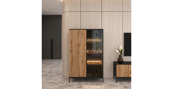 HIGHBOARD  103/167/38 cm  - Eiche Wotan/Schwarz, KONVENTIONELL, Glas/Holzwerkstoff (103/167/38cm) - Xora