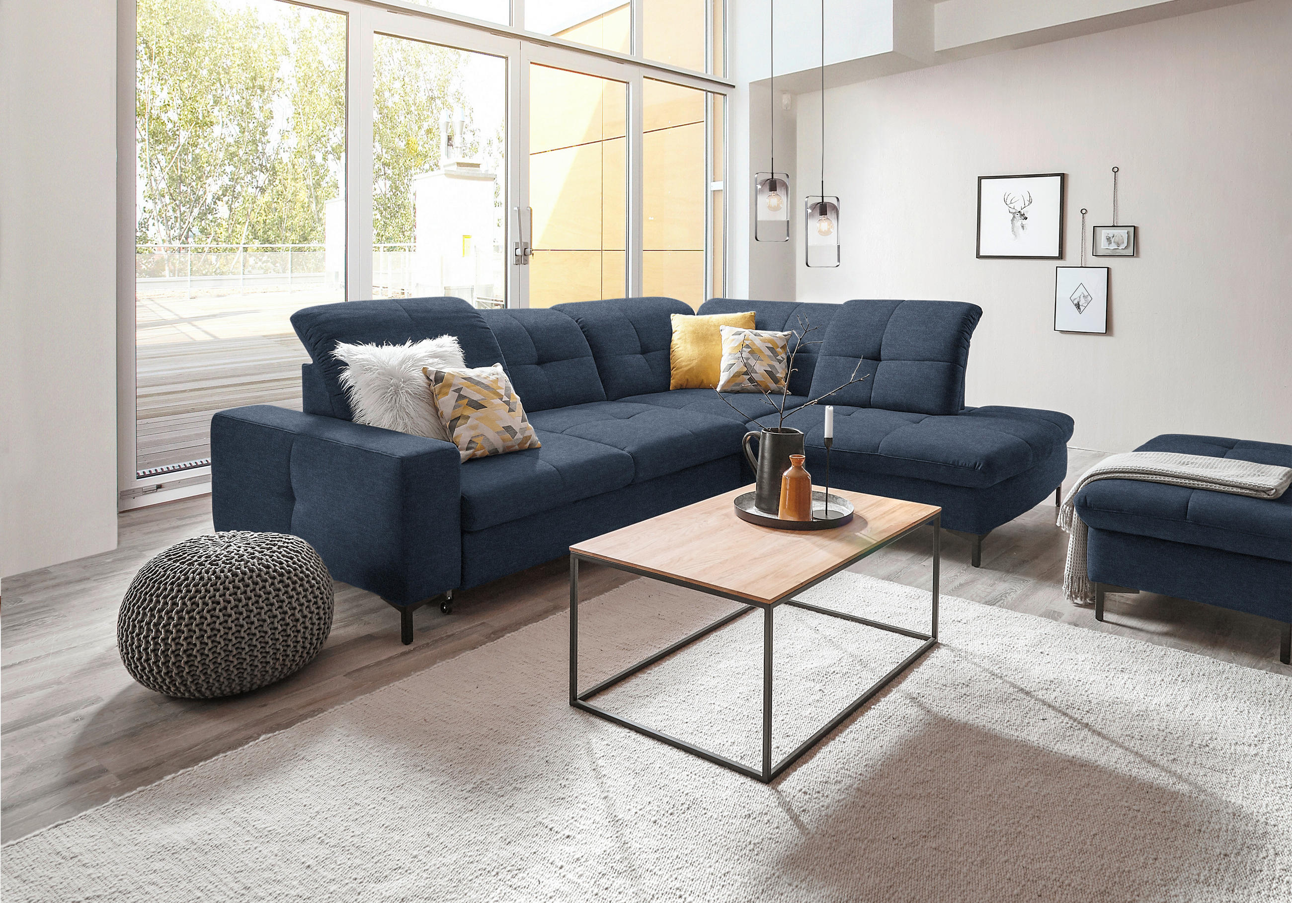 ECKSOFA in Chenille Dunkelblau  - Schwarz/Dunkelblau, Design, Textil/Metall (310/240cm) - Xora