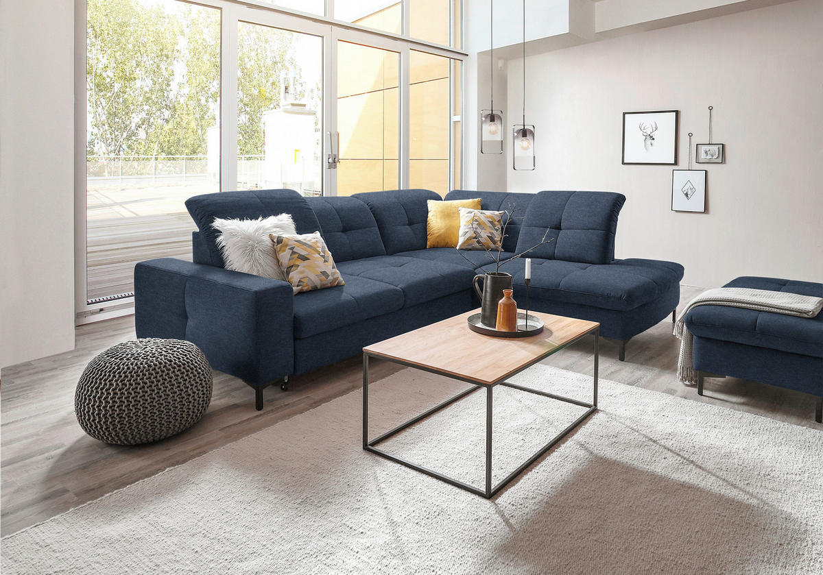 ECKSOFA in Chenille Dunkelblau  - Schwarz/Dunkelblau, Design, Textil/Metall (310/240cm) - Xora