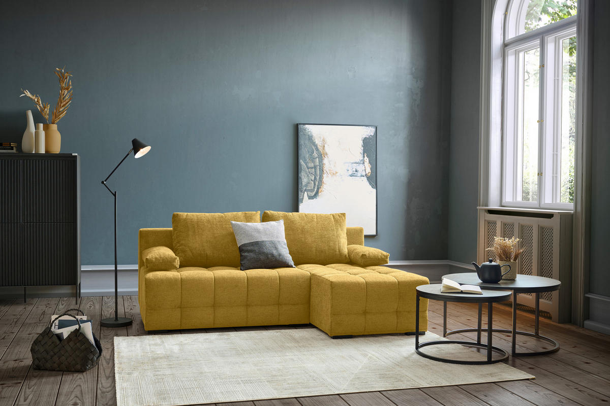 ROHOVÁ SEDAČKA, textil, hořčicově žlutá - černá/hořčicově žlutá, Moderní, textil/plast (204/145cm) - Hom`in