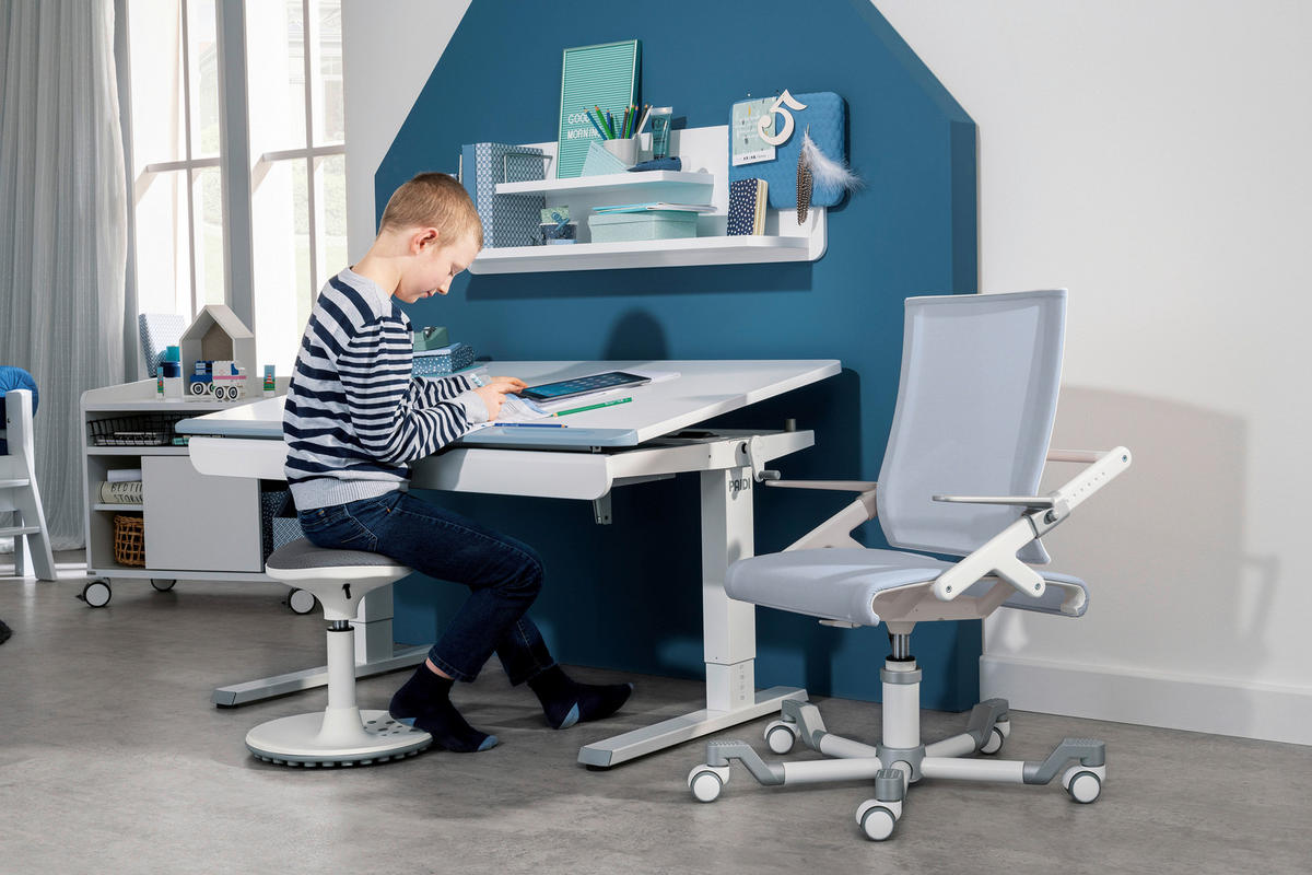 JUGENDSCHREIBTISCH 120/75/53-79 cm  in Weiss, Hellblau  - Weiss/Hellblau, Basics, Holzwerkstoff/Metall (120/75/53-79cm) - Paidi