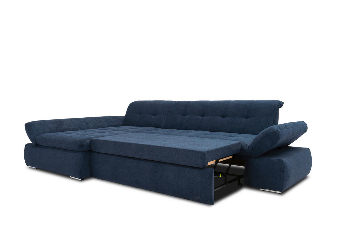 ECKSOFA Dunkelblau Mikrofaser  - Chromfarben/Dunkelblau, KONVENTIONELL, Textil/Metall (172/300cm) - MID.YOU