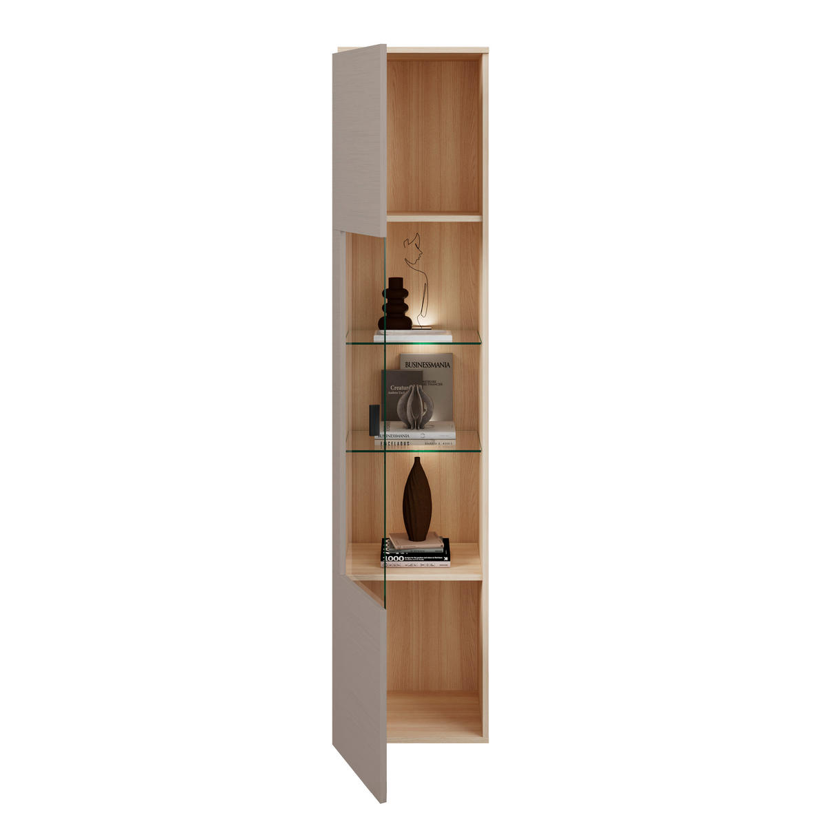 WOHNWAND 284/204/41 cm 4-teilig  in Grau, Eichefarben  284/204/41 cm  LED-Leuchtmittel   - Eichefarben/Schwarz, KONVENTIONELL, Glas/Holzwerkstoff (284/204/41cm) - Carryhome