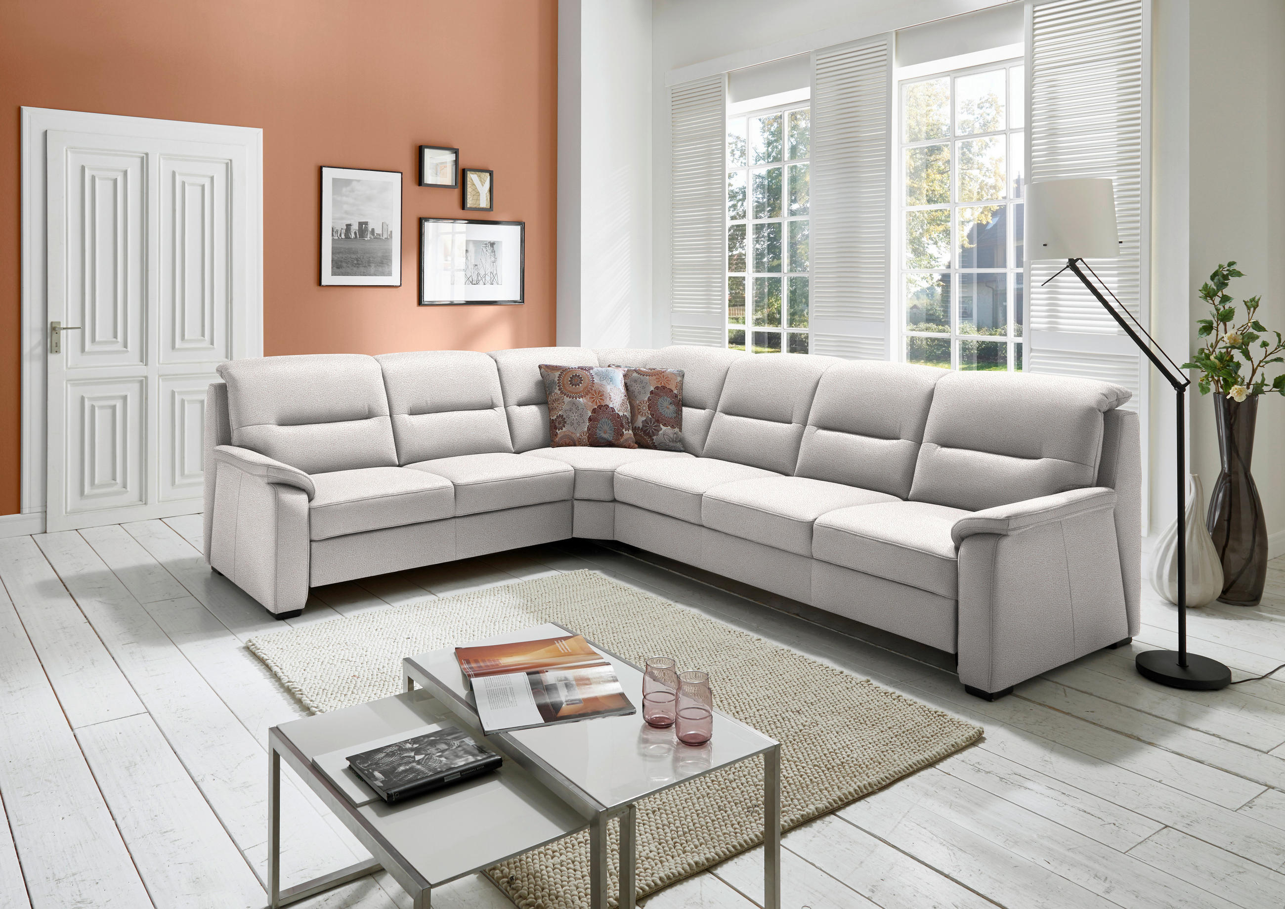 ECKSOFA in Mikrofaser Hellgrau  245/303 cm  - Hellgrau/Schwarz, KONVENTIONELL, Holz/Textil (245/303cm) - Beldomo Comfort