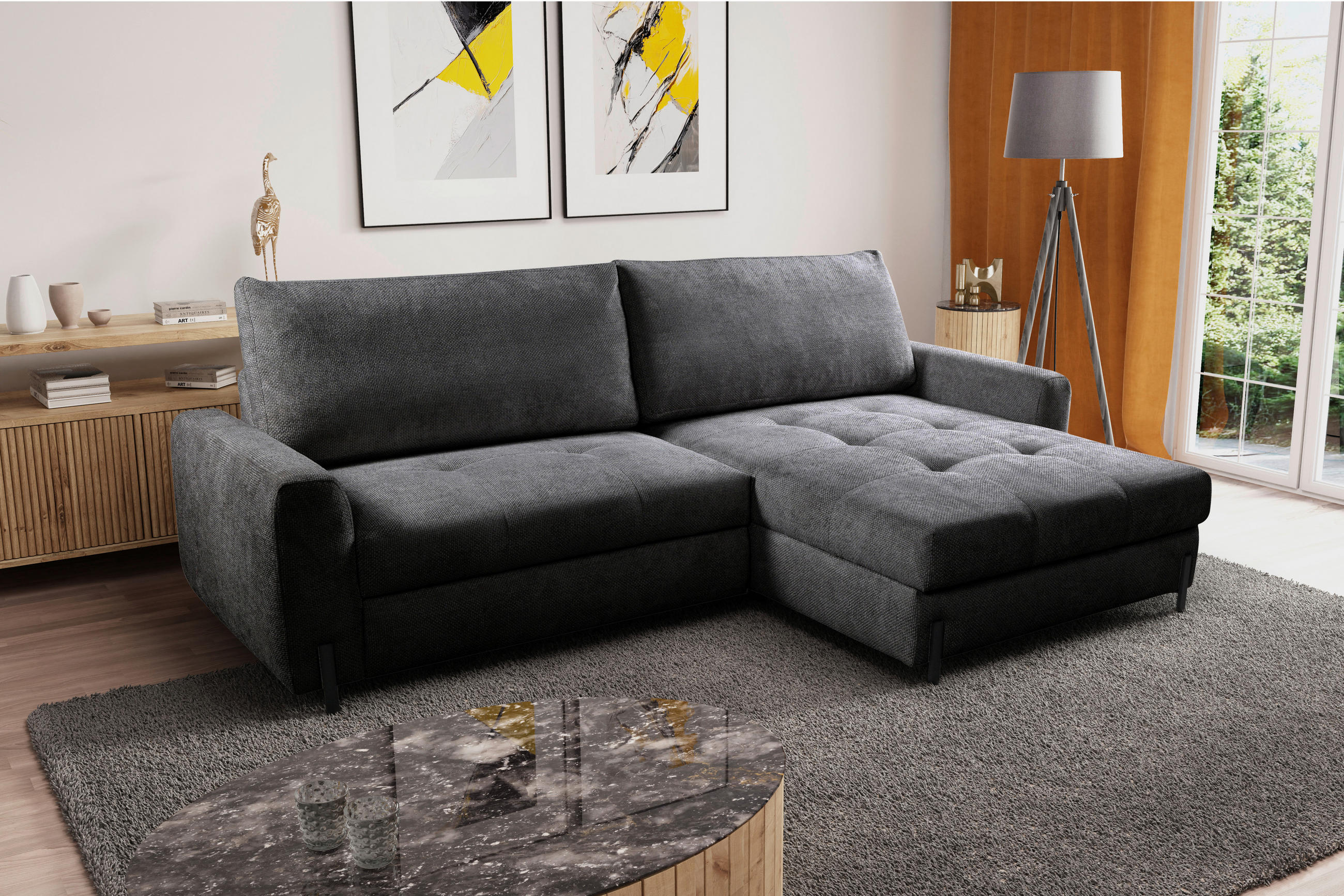 ECKSOFA Anthrazit Struktur  - Anthrazit/Schwarz, Design, Textil/Metall (265/162cm) - MID.YOU