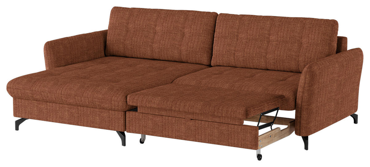 ECKSOFA in Flachgewebe, Leinenoptik Cognac  - Cognac/Schwarz, Design, Textil/Metall (170/242cm) - Xora